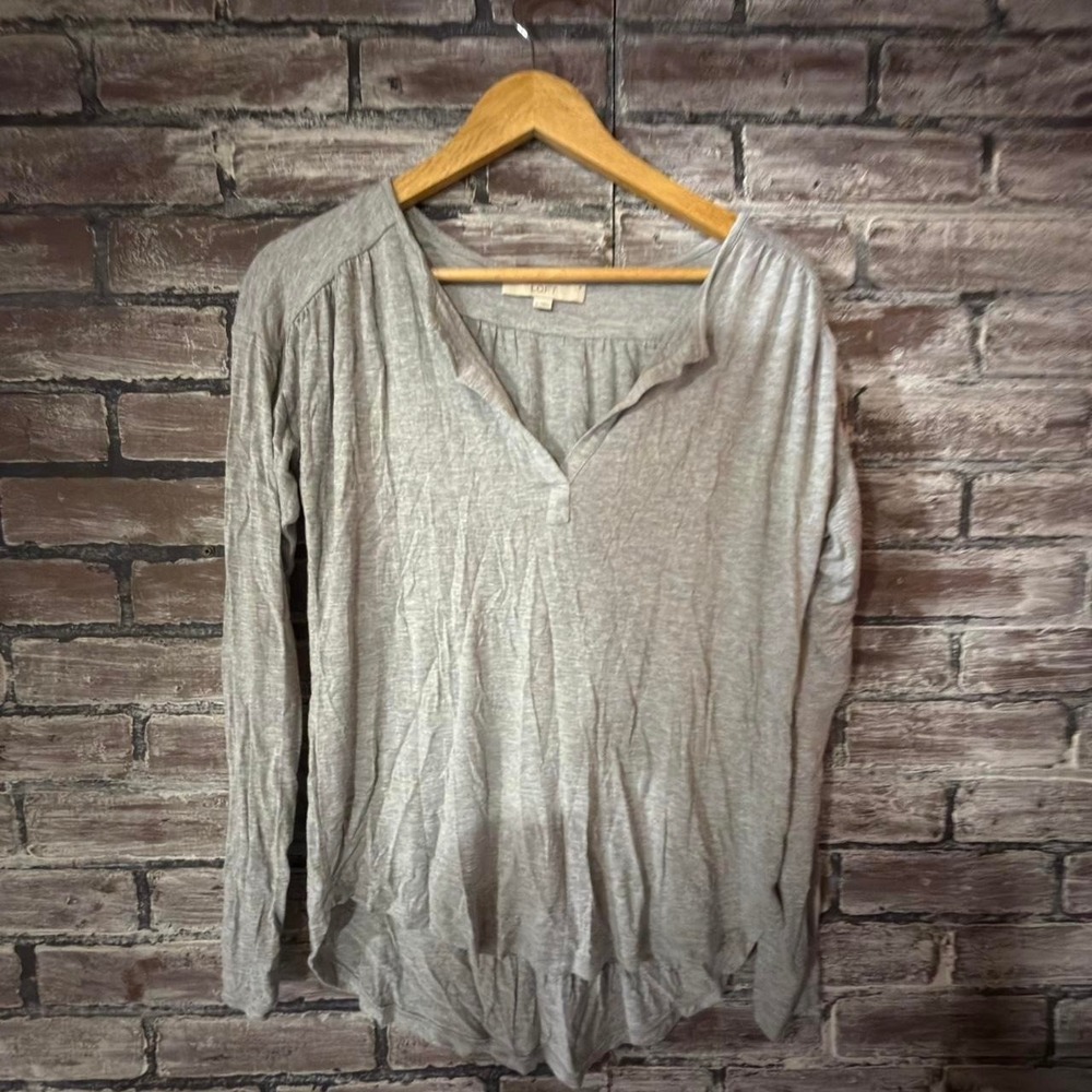 LOFT Top Women Small Gray Long Sleeve Soft Stretch Casual Blouse